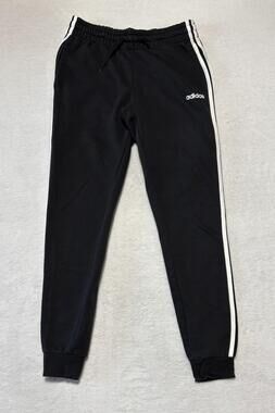Adidas Pants Womens Small Black 3-Stripes Joggers Tapered Cuffed Track Logo